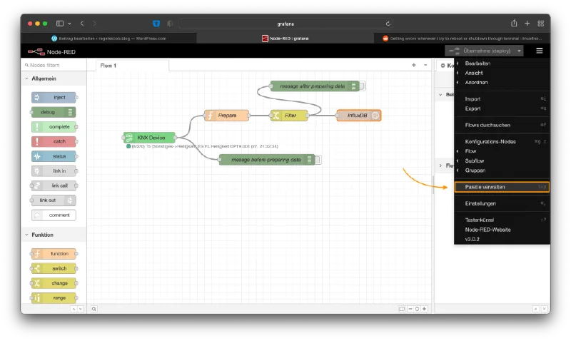 II: Messwert-Visualisierung mit NodeRED, InfluxDB und Grafana